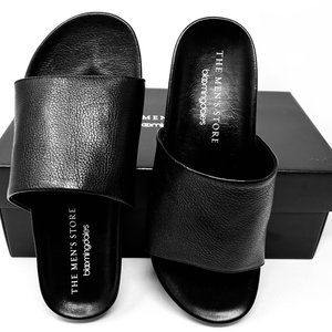 Bloomingdales Men's Store Smith Black Leather Men's Slides Sandals